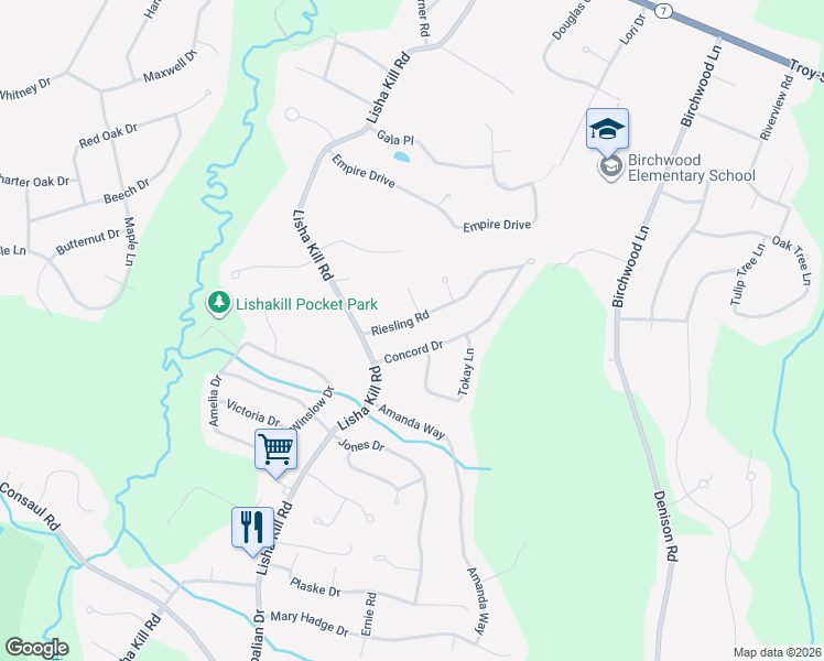 map of restaurants, bars, coffee shops, grocery stores, and more near 2B Concord Drive in Schenectady