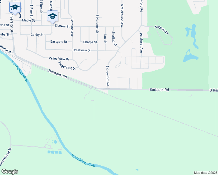 map of restaurants, bars, coffee shops, grocery stores, and more near 1032 South Crawford Road in Vermillion