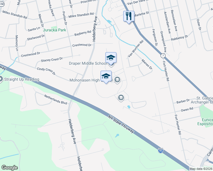 map of restaurants, bars, coffee shops, grocery stores, and more near 2072 Curry Road in Schenectady