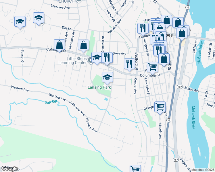 map of restaurants, bars, coffee shops, grocery stores, and more near 26 James Street in Cohoes