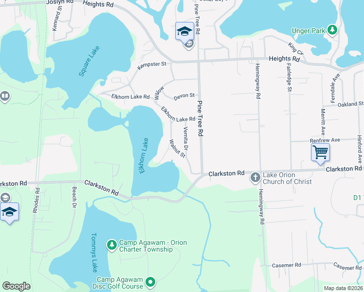 map of restaurants, bars, coffee shops, grocery stores, and more near 910 Walnut Street in Orion charter Township