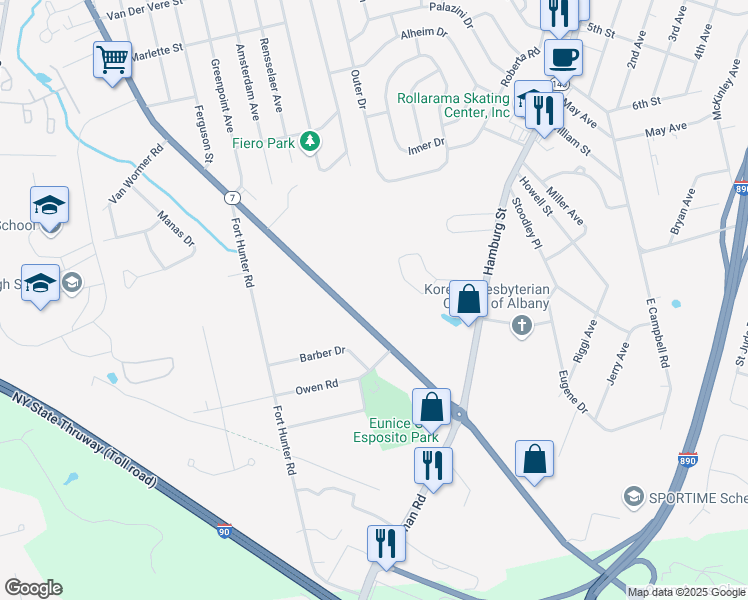 map of restaurants, bars, coffee shops, grocery stores, and more near 2427 Curry Road in Schenectady