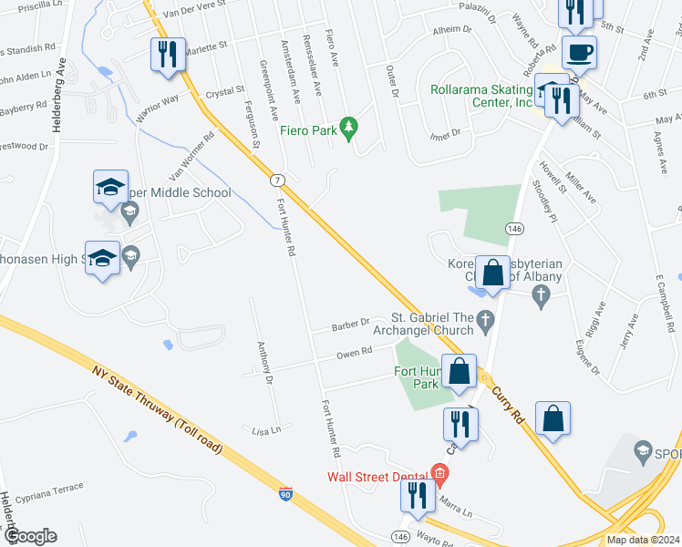 map of restaurants, bars, coffee shops, grocery stores, and more near 2370 Curry Road in Schenectady