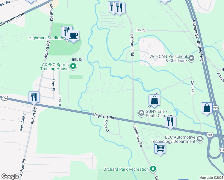 map of restaurants, bars, coffee shops, grocery stores, and more near 4234 California Road in Orchard Park