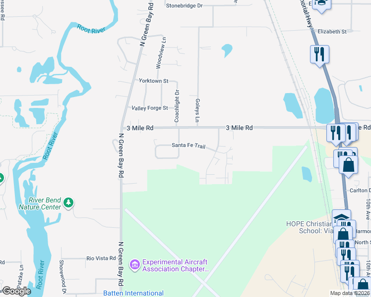 map of restaurants, bars, coffee shops, grocery stores, and more near 3839 Western Way in Racine