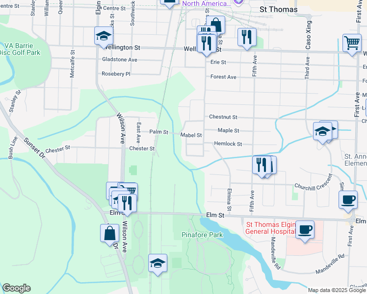 map of restaurants, bars, coffee shops, grocery stores, and more near 18 Wawa Street in Saint Thomas