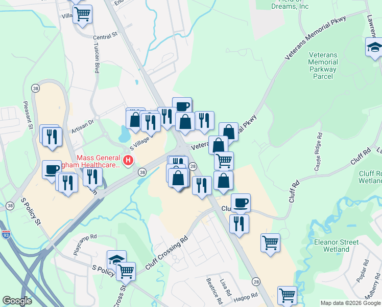 map of restaurants, bars, coffee shops, grocery stores, and more near 149 South Broadway in Salem