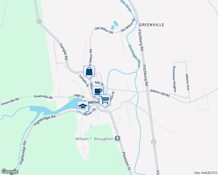 map of restaurants, bars, coffee shops, grocery stores, and more near 32 Mill Street in Greenville