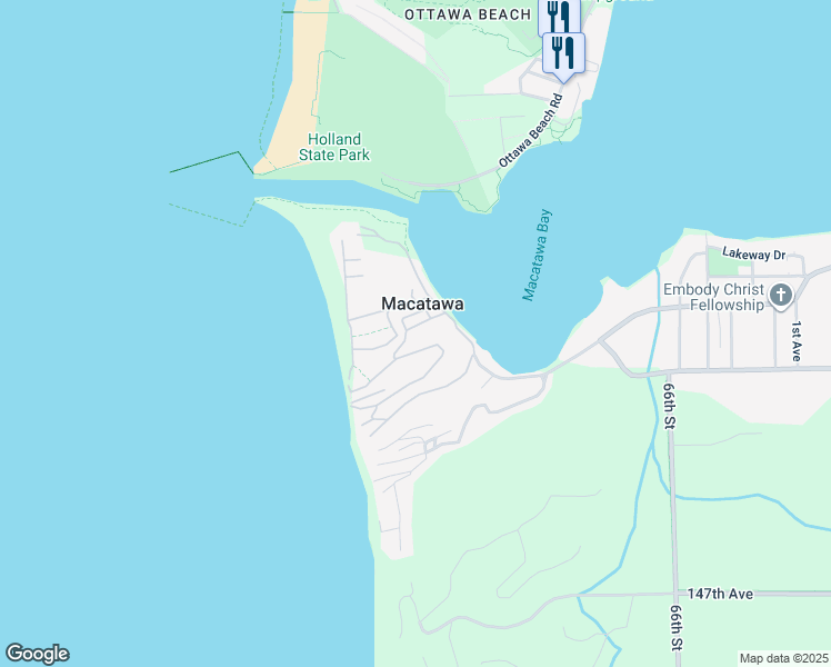 map of restaurants, bars, coffee shops, grocery stores, and more near in Macatawa
