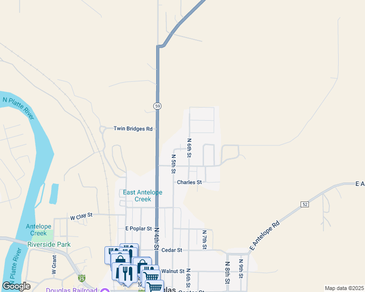 map of restaurants, bars, coffee shops, grocery stores, and more near 500 Willow Creek Road in Douglas