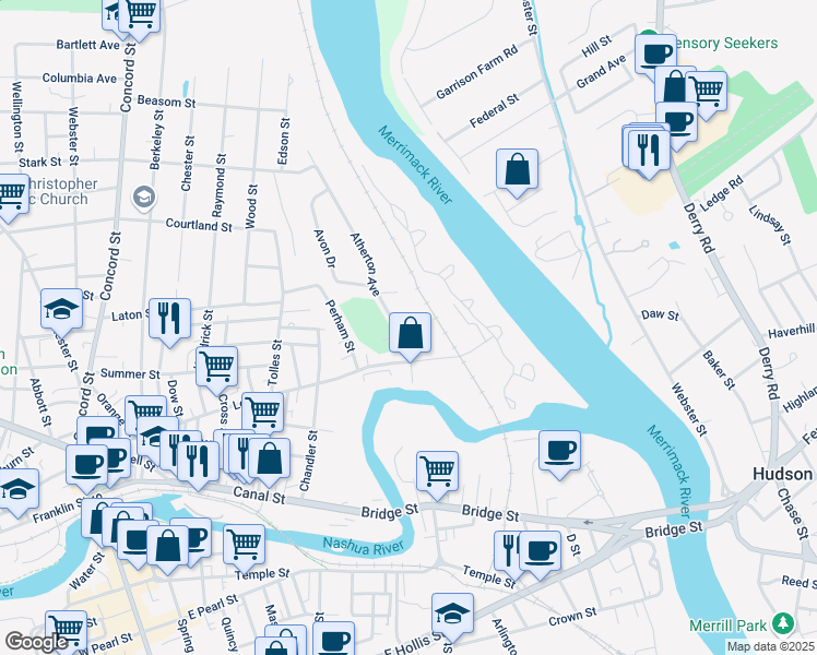 map of restaurants, bars, coffee shops, grocery stores, and more near 4 Jones Court in Nashua