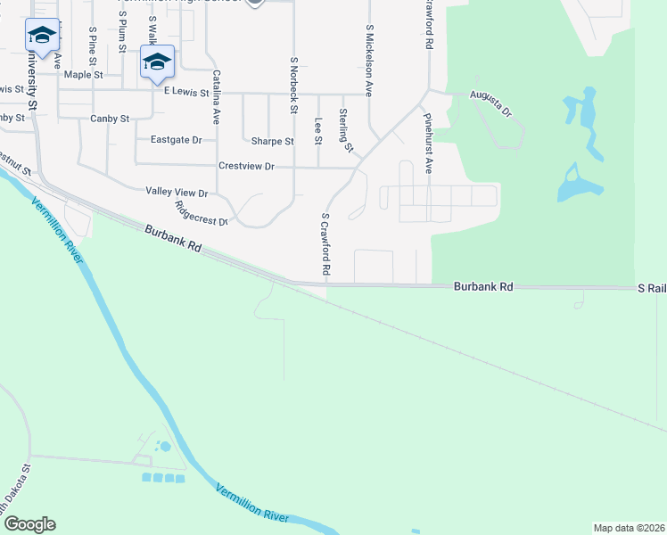 map of restaurants, bars, coffee shops, grocery stores, and more near 1020 South Crawford Road in Vermillion