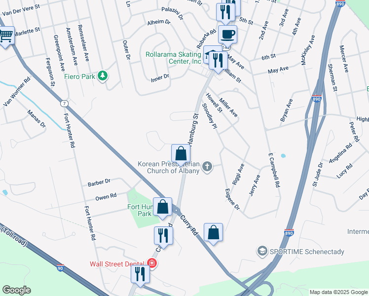 map of restaurants, bars, coffee shops, grocery stores, and more near 2950 Hamburg Street in Schenectady