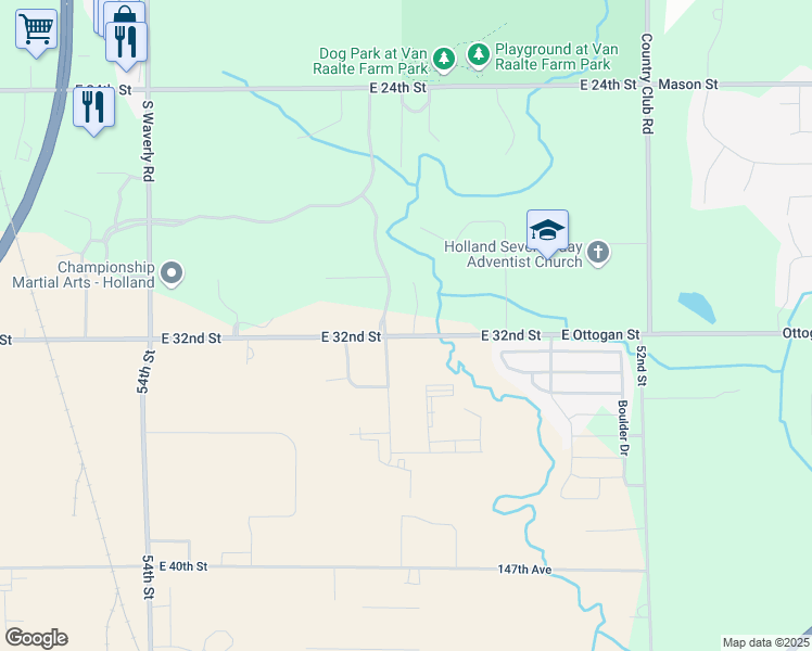 map of restaurants, bars, coffee shops, grocery stores, and more near 752 Beechcreek Drive in Holland