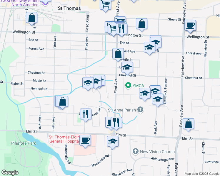 map of restaurants, bars, coffee shops, grocery stores, and more near 15 Brant Avenue in Saint Thomas