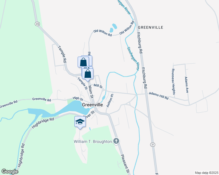map of restaurants, bars, coffee shops, grocery stores, and more near 32 Mill Street in Greenville