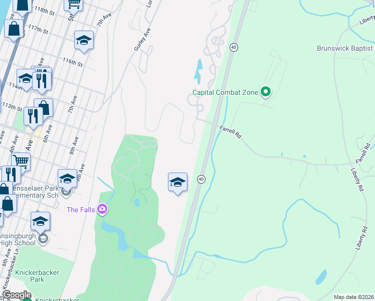 map of restaurants, bars, coffee shops, grocery stores, and more near 13 Stoneledge Drive in Troy