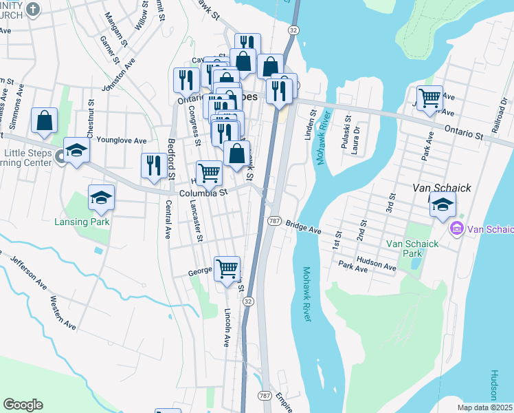map of restaurants, bars, coffee shops, grocery stores, and more near 255 Remsen Street in Cohoes