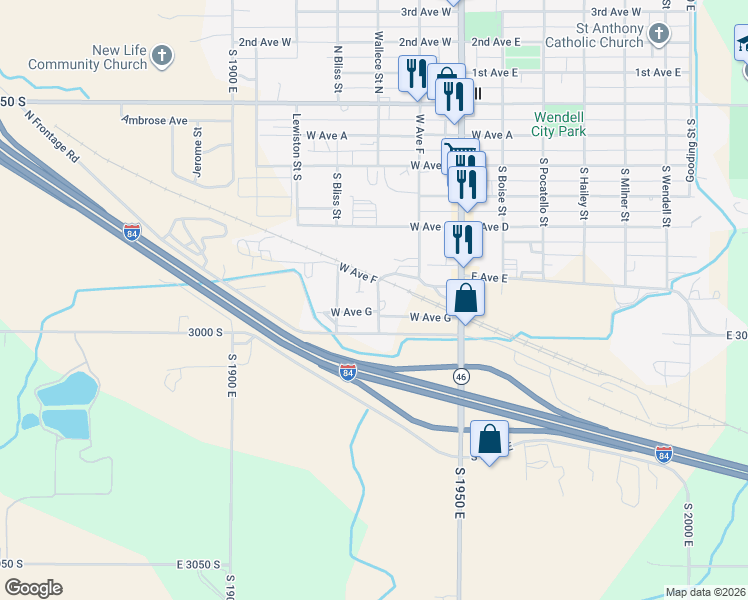 map of restaurants, bars, coffee shops, grocery stores, and more near 630 Wallace Street South in Wendell