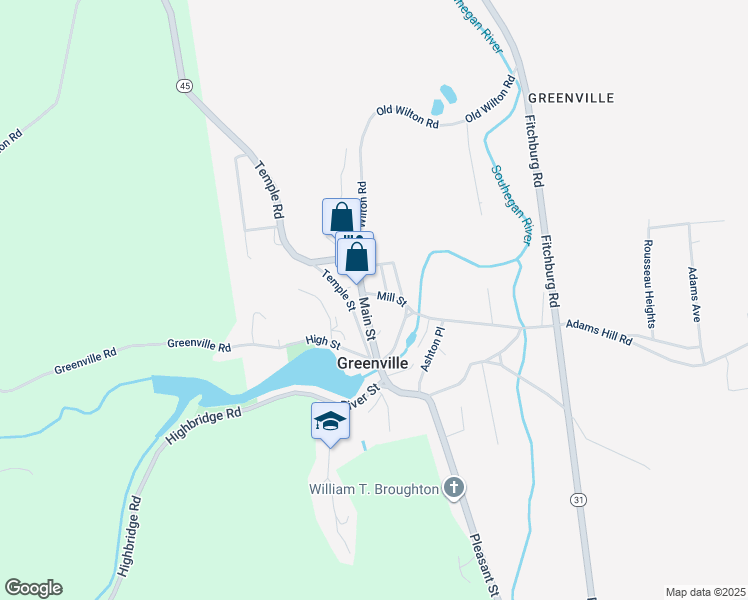 map of restaurants, bars, coffee shops, grocery stores, and more near 22 Main Street in Greenville