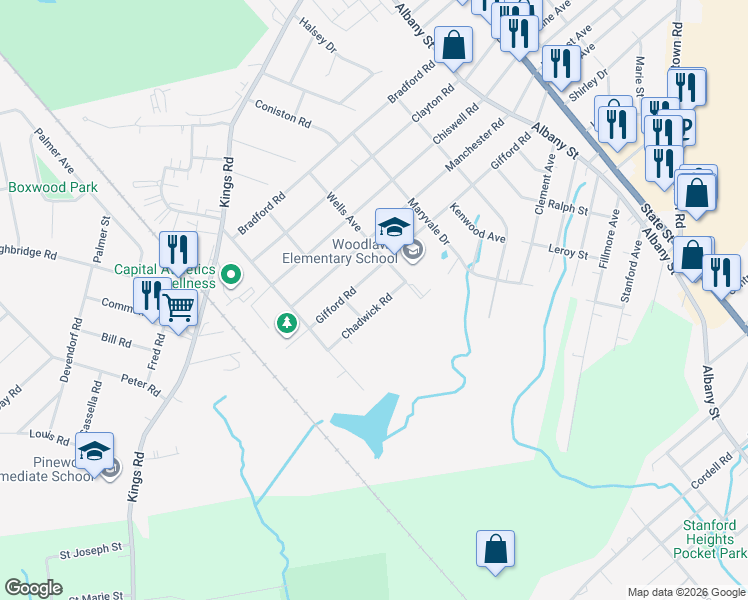 map of restaurants, bars, coffee shops, grocery stores, and more near 467 Chadwick Road in Schenectady