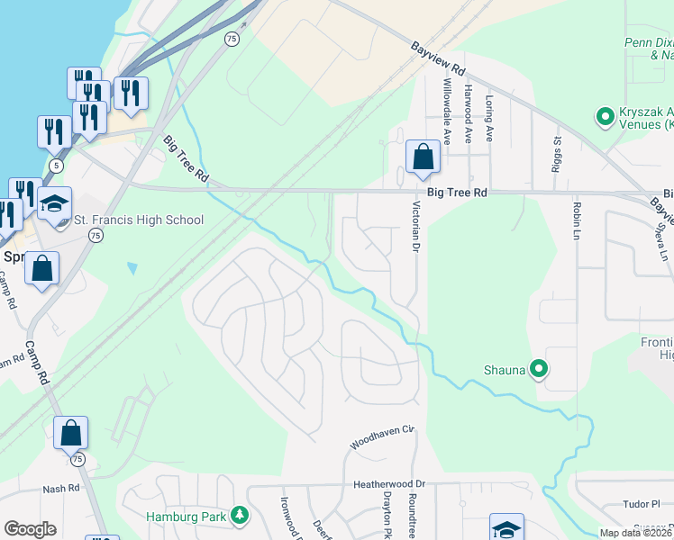 map of restaurants, bars, coffee shops, grocery stores, and more near 109 East Canyon Drive in Hamburg