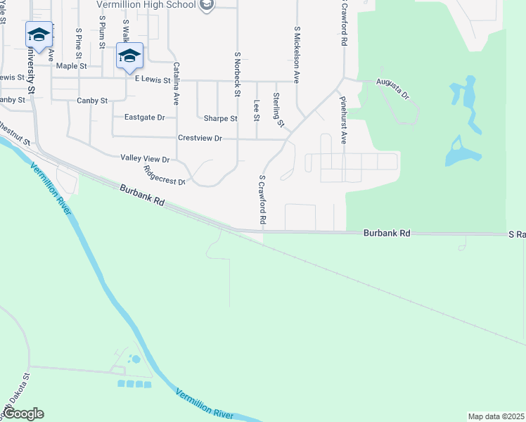 map of restaurants, bars, coffee shops, grocery stores, and more near 1014 South Crawford Road in Vermillion