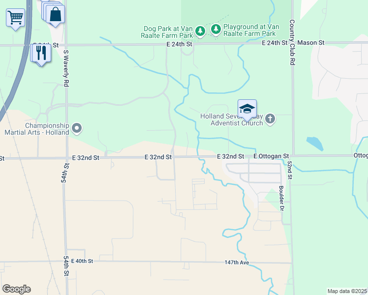 map of restaurants, bars, coffee shops, grocery stores, and more near 752 Beechcreek Drive in Holland