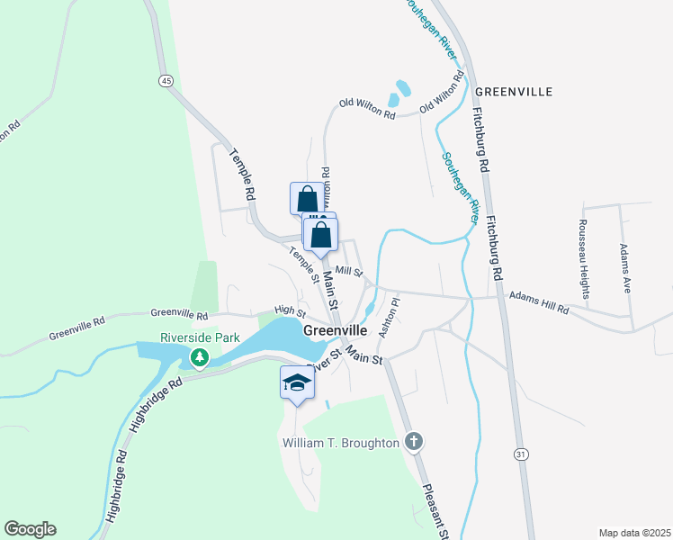 map of restaurants, bars, coffee shops, grocery stores, and more near 22 Main Street in Greenville