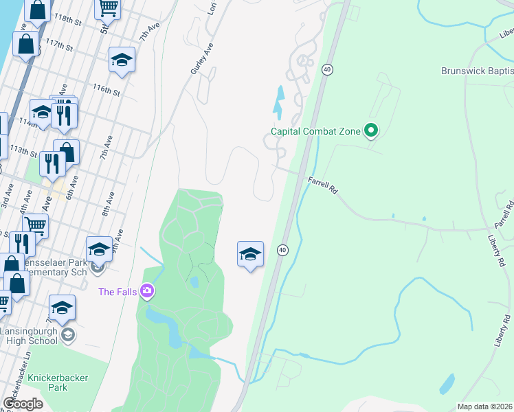 map of restaurants, bars, coffee shops, grocery stores, and more near 13 Stoneledge Drive in Troy