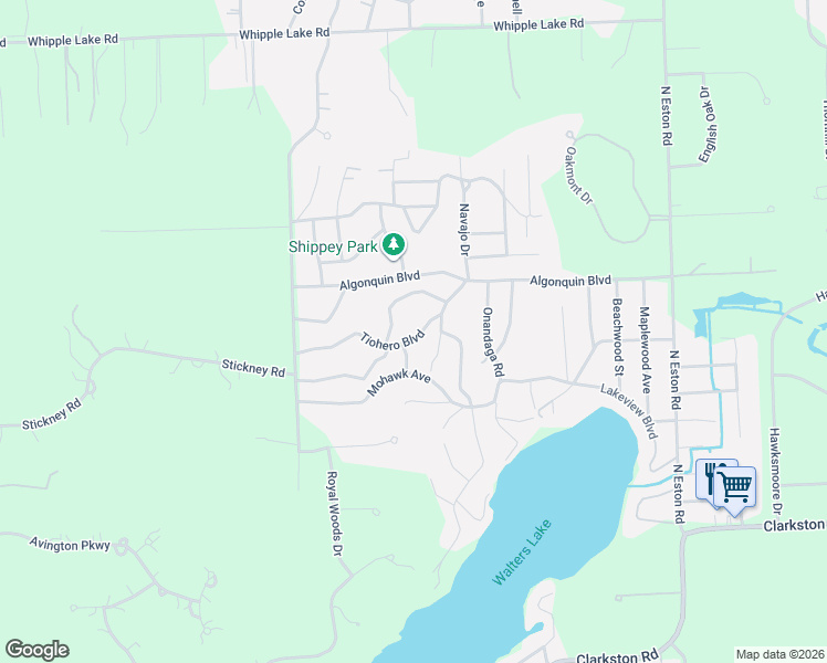 map of restaurants, bars, coffee shops, grocery stores, and more near 4998 Tiohero Boulevard in Clarkston