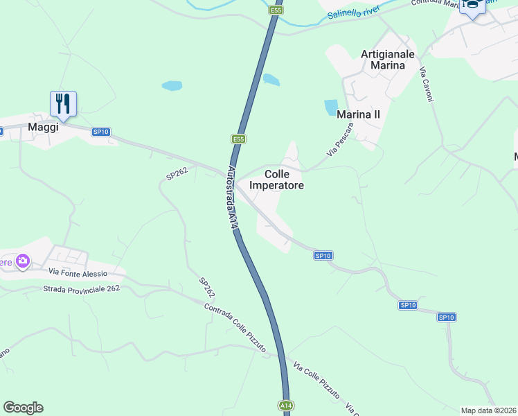 map of restaurants, bars, coffee shops, grocery stores, and more near 10 SP10 in Colle Imperatore