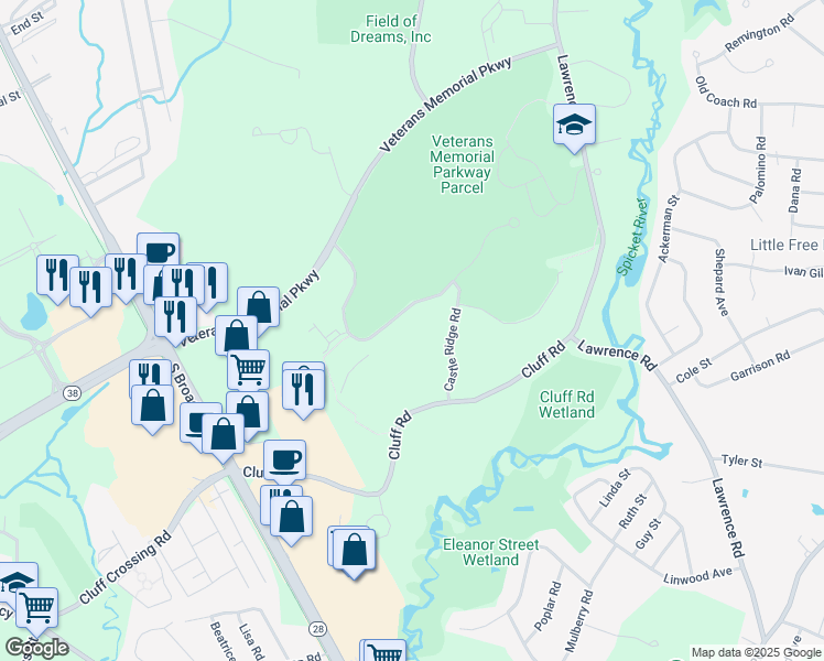 map of restaurants, bars, coffee shops, grocery stores, and more near 14 Braemoor Woods Road in Salem