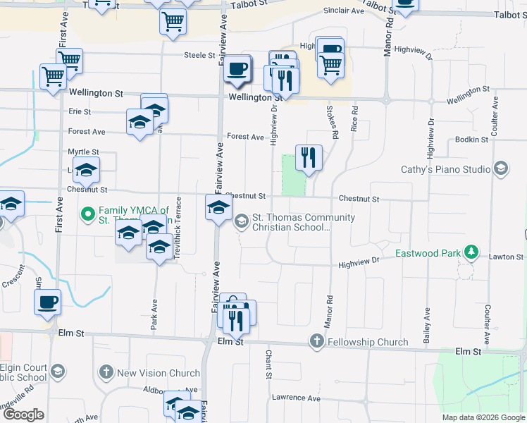 map of restaurants, bars, coffee shops, grocery stores, and more near 3 Croatia Court in St. Thomas