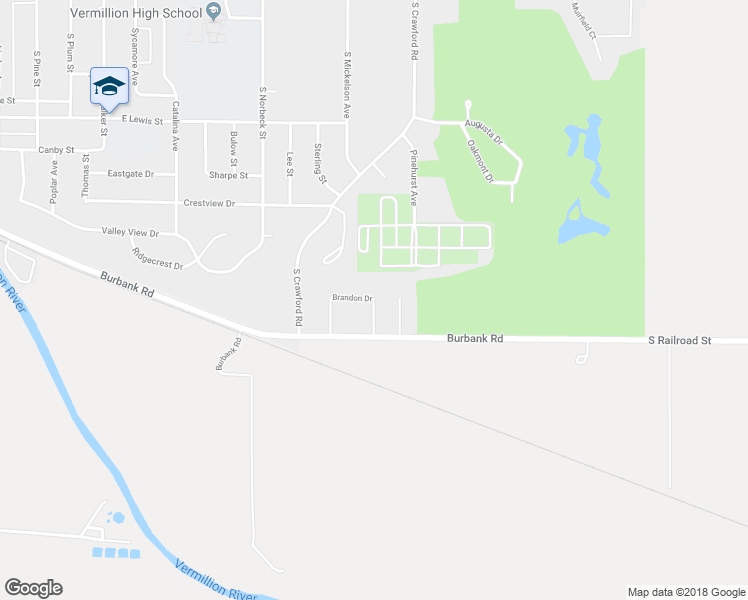 map of restaurants, bars, coffee shops, grocery stores, and more near 1599 Brandon Drive in Vermillion