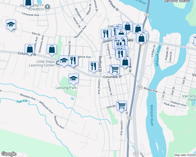 map of restaurants, bars, coffee shops, grocery stores, and more near 4 Central Avenue in Cohoes