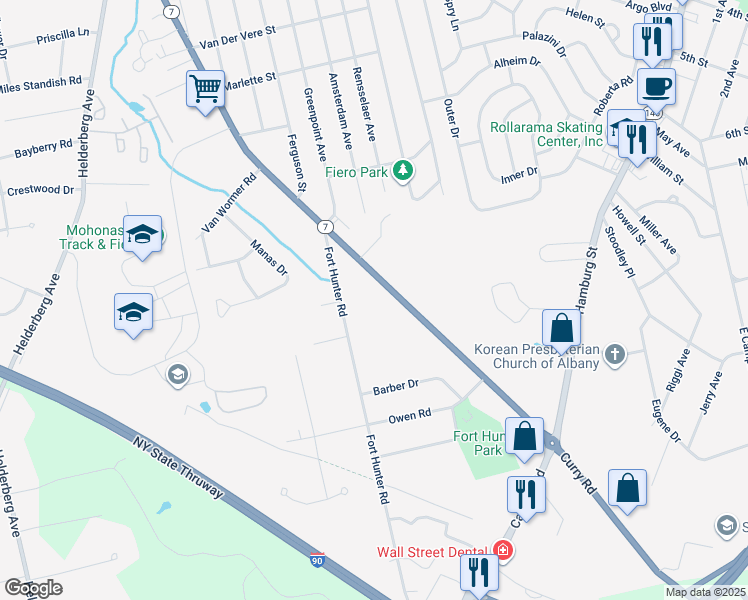map of restaurants, bars, coffee shops, grocery stores, and more near 1037 Fort Hunter Road in Schenectady
