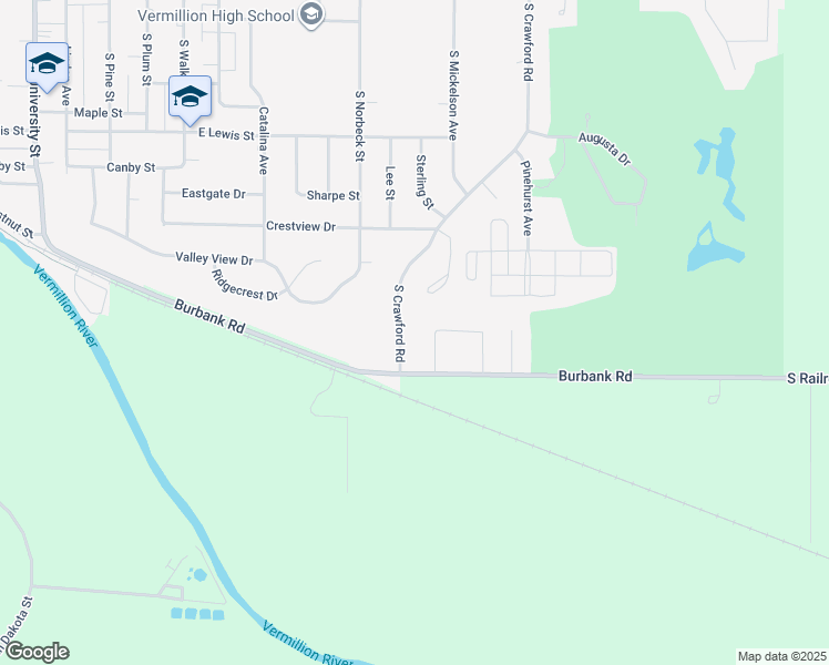 map of restaurants, bars, coffee shops, grocery stores, and more near 1501-1599 Brandon Drive in Vermillion