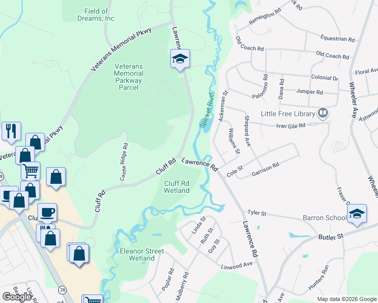 map of restaurants, bars, coffee shops, grocery stores, and more near 115 Lawrence Road in Salem