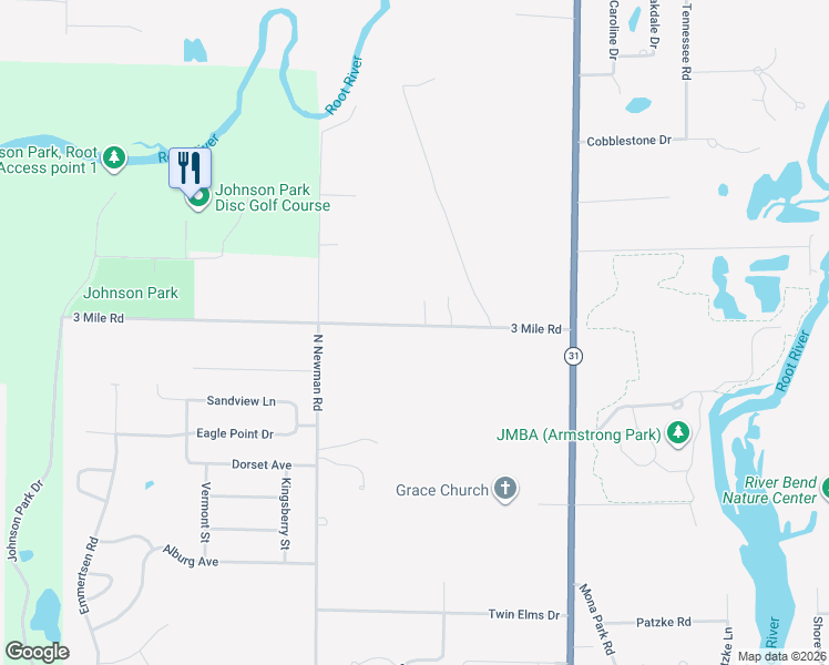 map of restaurants, bars, coffee shops, grocery stores, and more near 5228 3 Mile Road in Racine