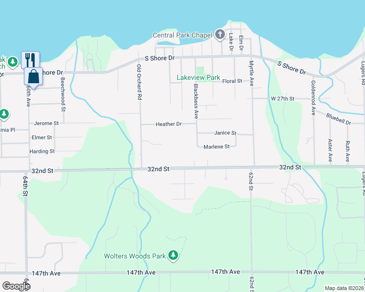 map of restaurants, bars, coffee shops, grocery stores, and more near 732 Blackbass Avenue in Holland