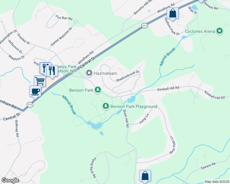map of restaurants, bars, coffee shops, grocery stores, and more near 2 Farnum Court in Hudson