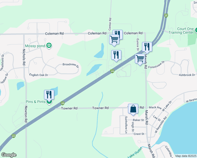 map of restaurants, bars, coffee shops, grocery stores, and more near 1700-2118 Interstate 69 Business in Bath Township