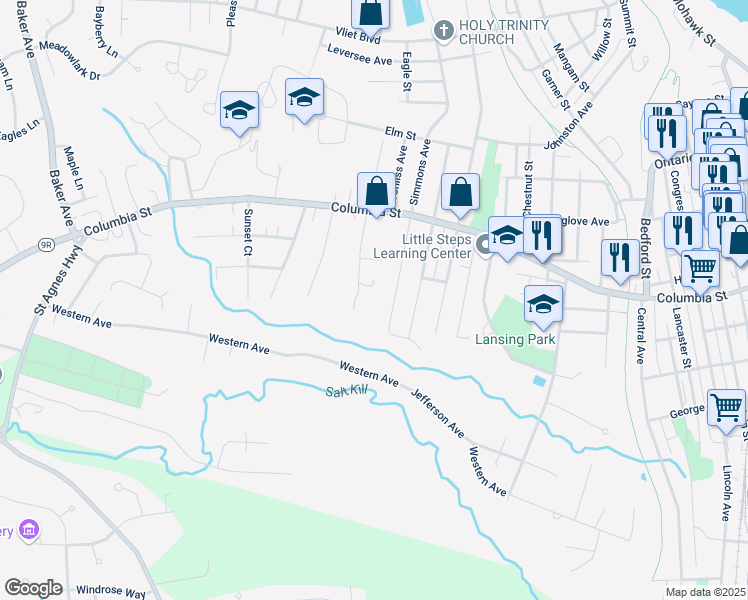 map of restaurants, bars, coffee shops, grocery stores, and more near 144 Columbia Gardens in Cohoes