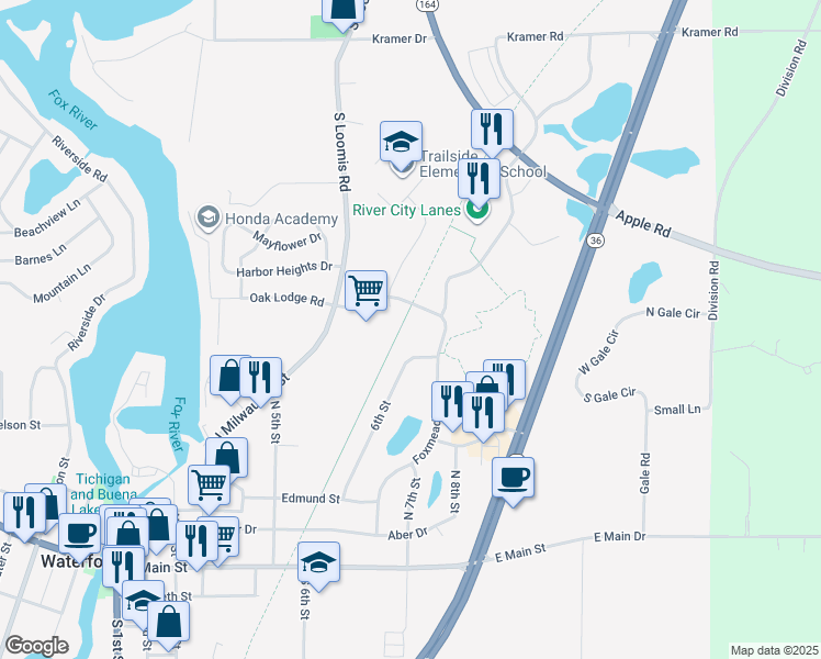 map of restaurants, bars, coffee shops, grocery stores, and more near 520 Foxmead Crossings in Waterford