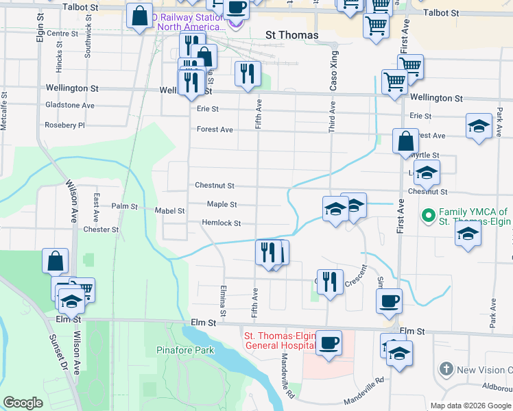 map of restaurants, bars, coffee shops, grocery stores, and more near 5th Avenue in Saint Thomas