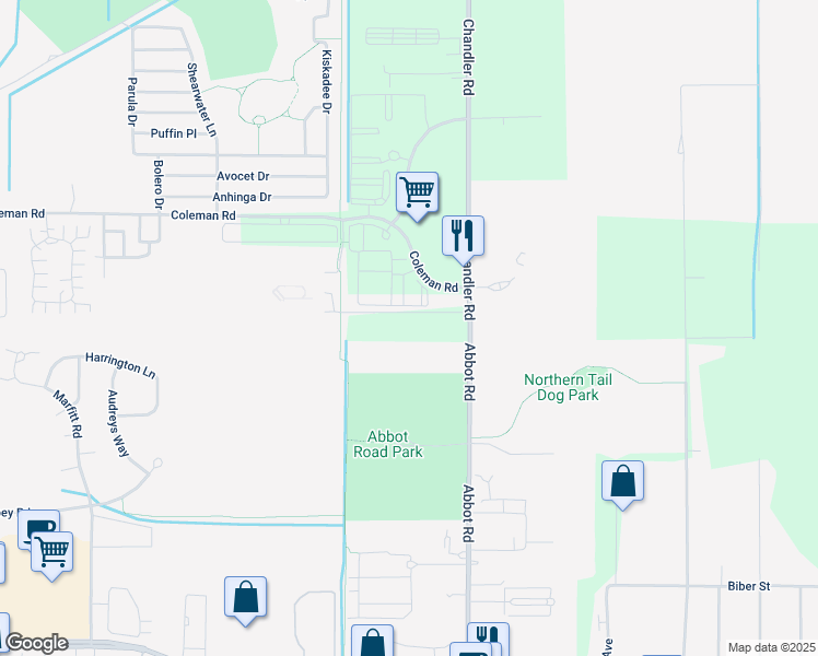 map of restaurants, bars, coffee shops, grocery stores, and more near 16970 Chandler Road in East Lansing