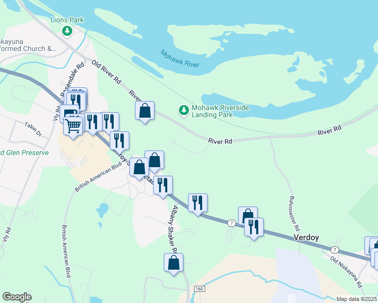 map of restaurants, bars, coffee shops, grocery stores, and more near 7 Northview Drive in Latham