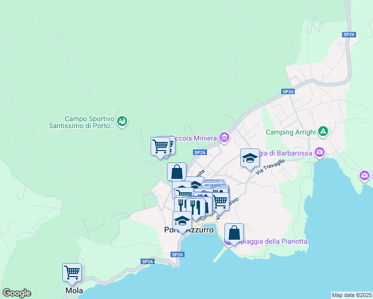 map of restaurants, bars, coffee shops, grocery stores, and more near 2 Via San Giuseppe in Porto Azzurro