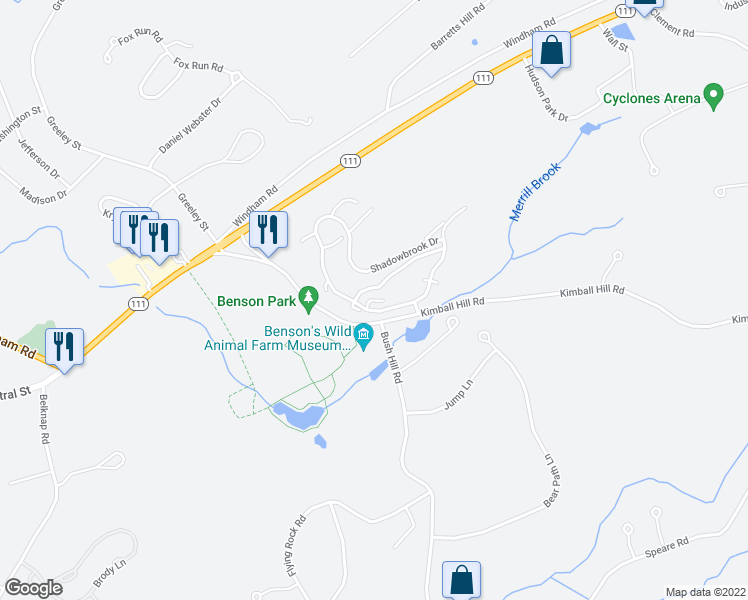 map of restaurants, bars, coffee shops, grocery stores, and more near 2 Farnum Court in Hudson